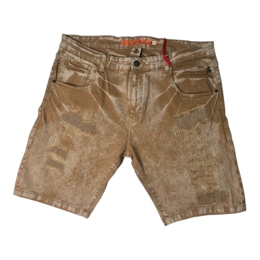 Men's Distressed Tan Denim Shorts Sz 42